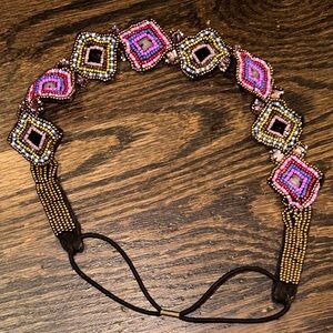 Beaded Geometric Headband - Pink and Gold